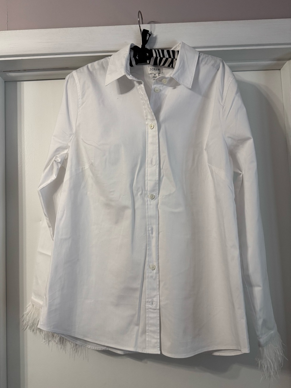 J. Crew White Button-Down Shirt with Feather Cuffs